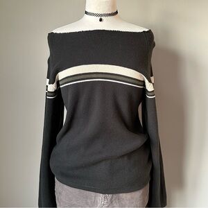 Black & Ivory Striped Off The Shoulder Sweater